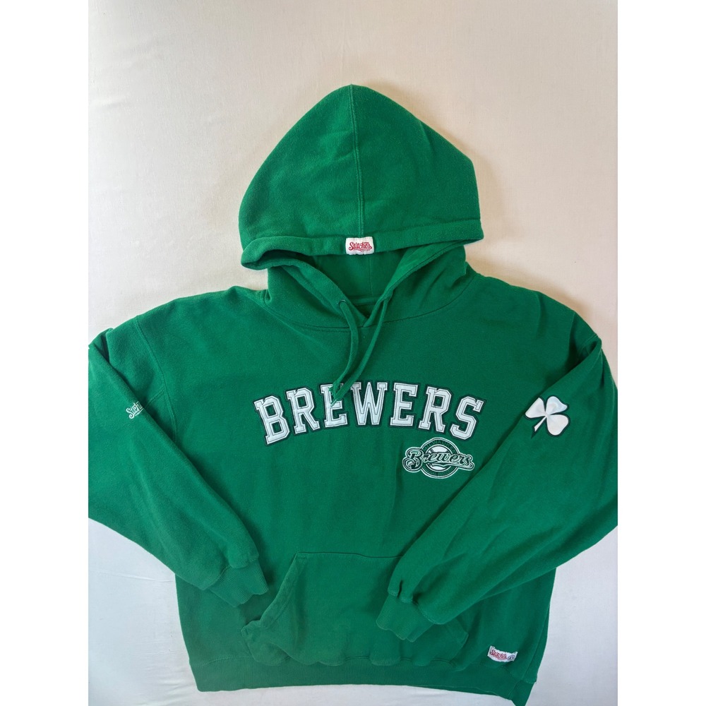 Stitches Milwaukee Brewers Green St Patricks Day Hoodie Mens XL MLB Pullover